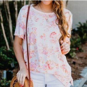 Free People Tourist Floral T Shirt Blush Combo S/P